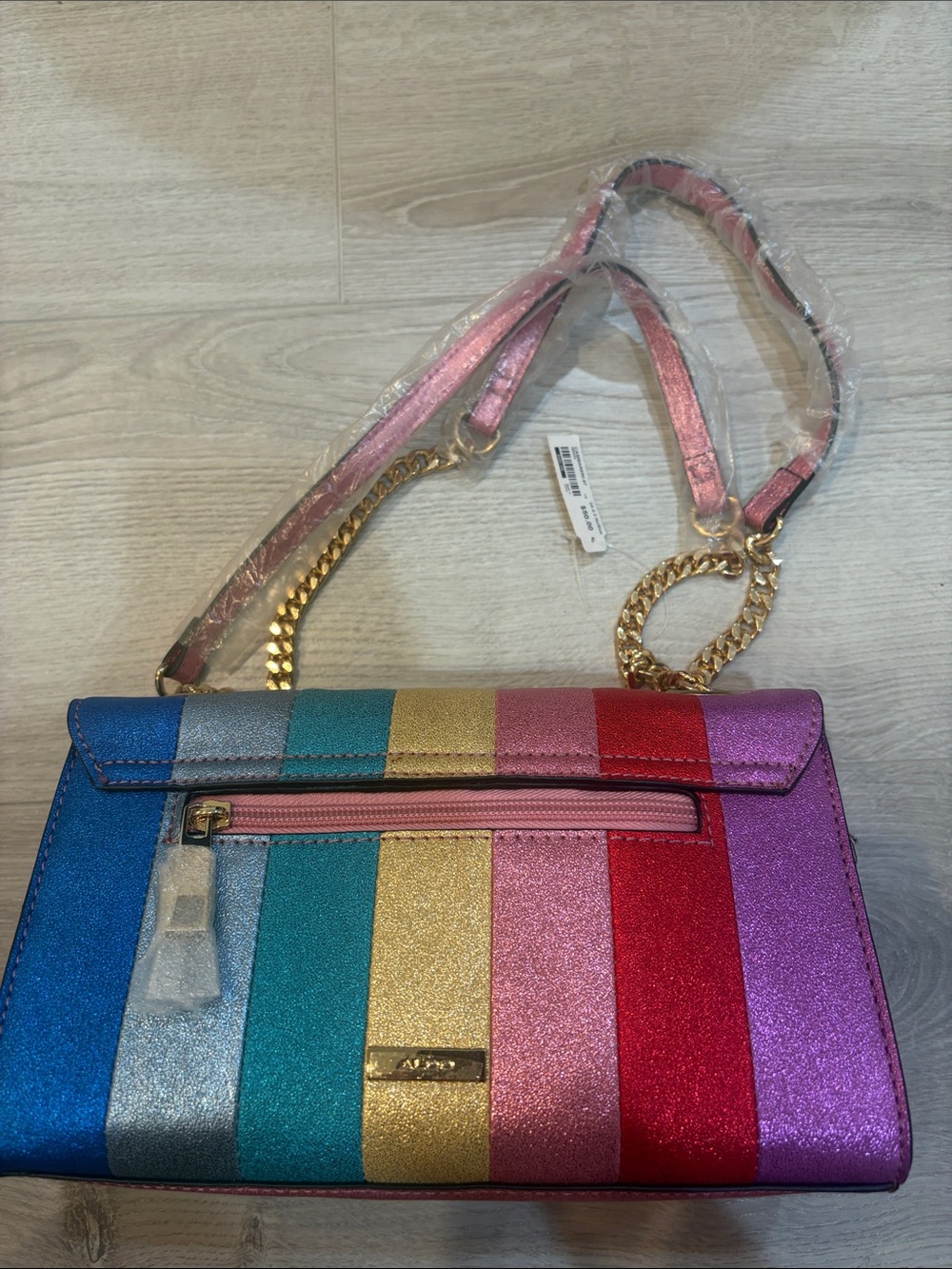 Aldo Rainbow Glitter Stripe Crossbody Bag - Pink, Red, Gold, Teal, Blue - Picture 2 of 3